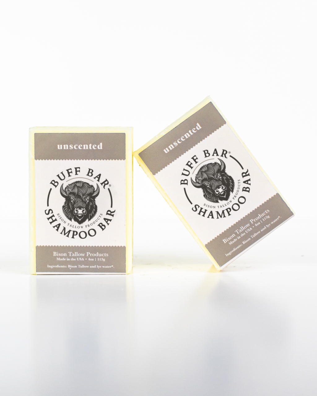 Buff Bar All Natural Soap packaging featuring the Unscented Fragrance with a bison illustration on a white background.