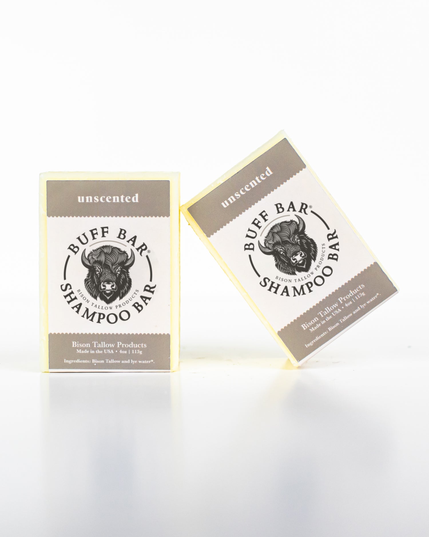 Buff Bar All Natural Soap packaging featuring the Unscented Fragrance with a bison illustration on a white background.