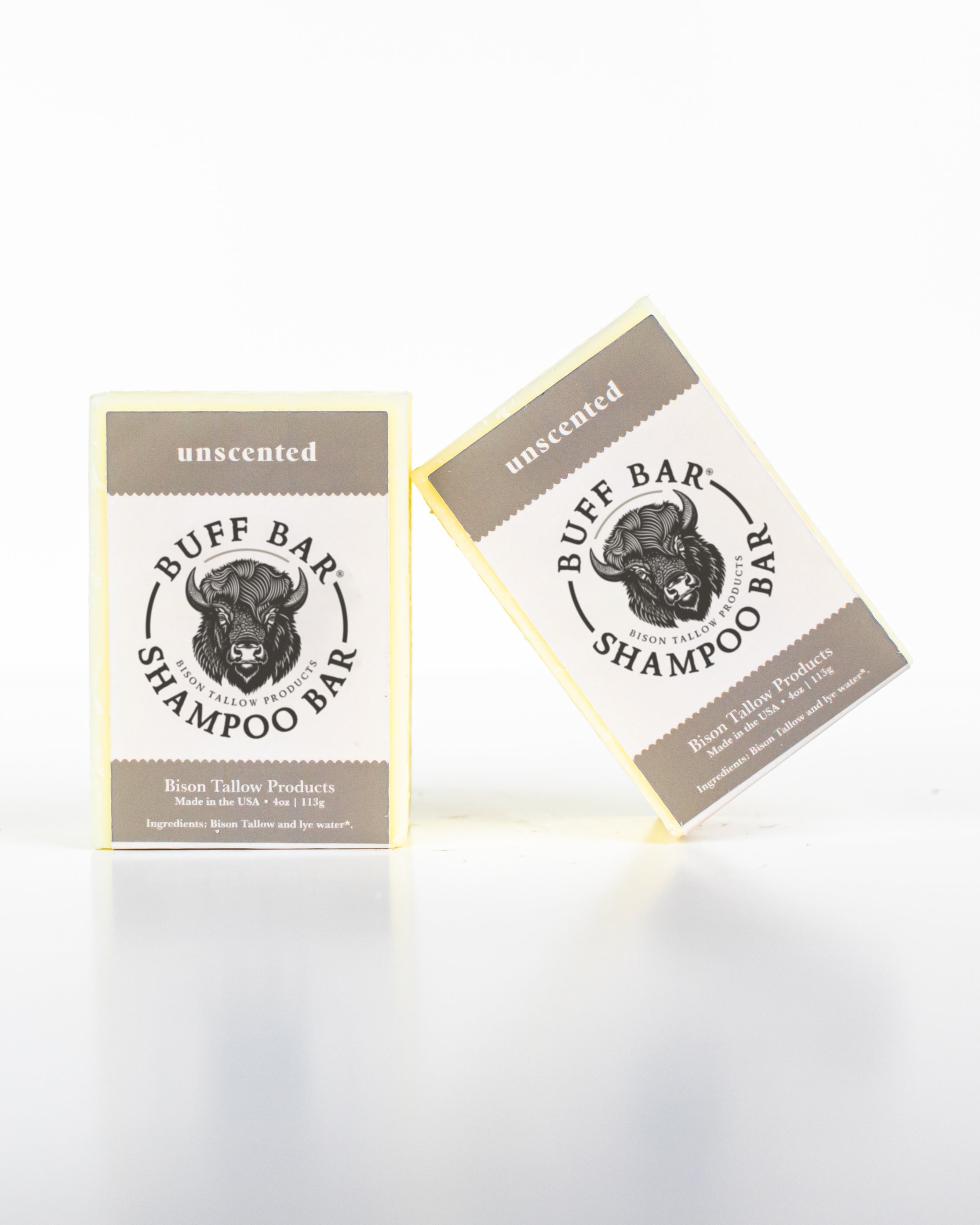 Buff Bar All Natural Soap packaging featuring the Unscented Fragrance with a bison illustration on a white background.