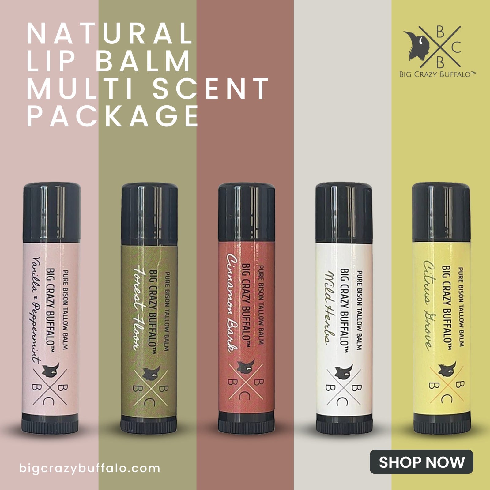 WEBSITE EXCLUSIVE!             Bison Tallow Lip Balm - Multi Scent - 5 Pack