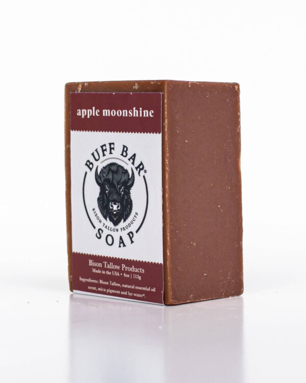 Buff Bar All Natural Soap packaging featuring the Apple Moonshine Fragrance with a bison illustration on a white background.