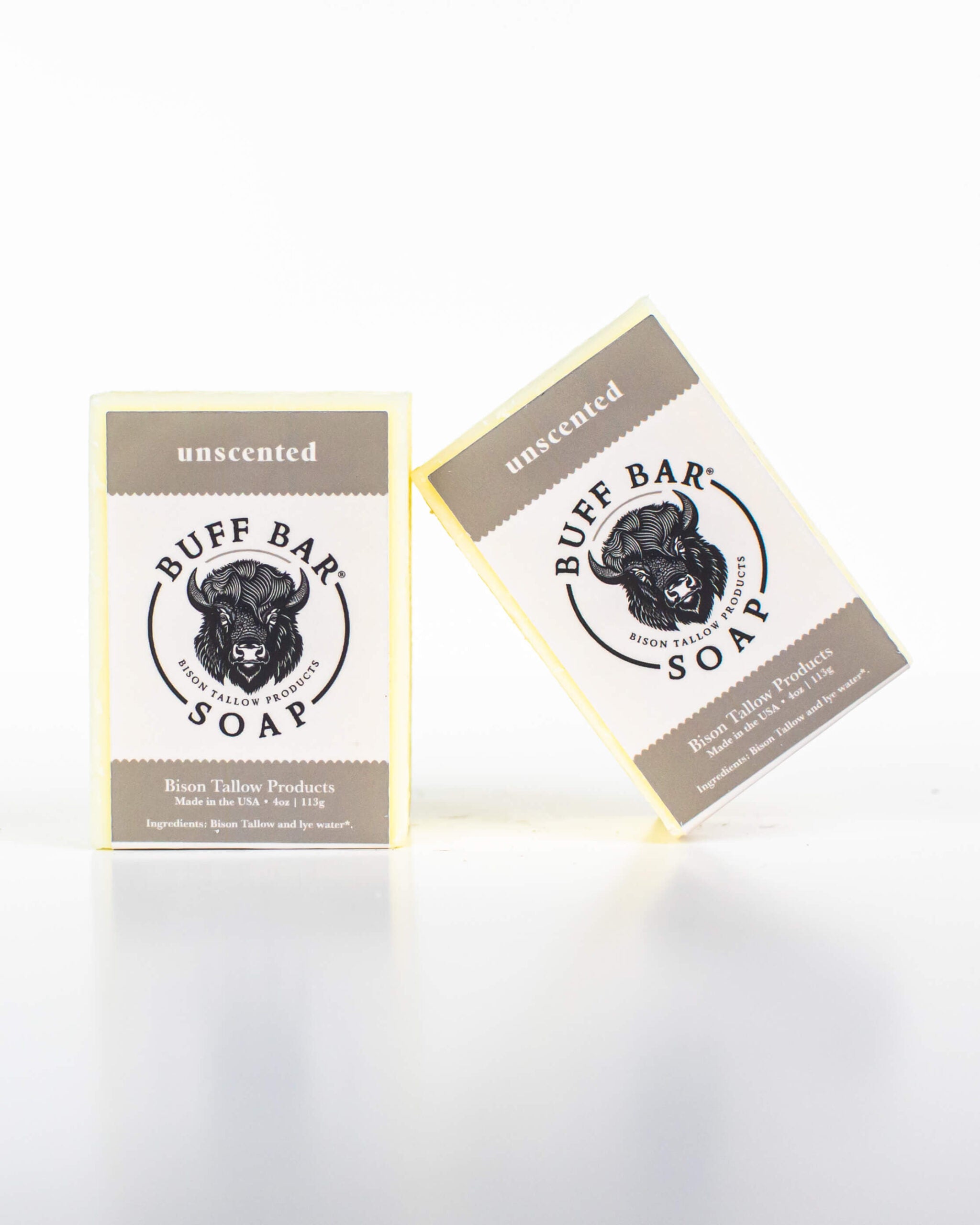 Buff Bar All Natural Soap packaging featuring the Unscented Fragrance with a bison illustration on a white background.